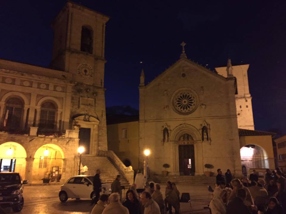 Norcia the night of the Earthquake, the people are out and scared, but everyone is safe and the town is in good condition
