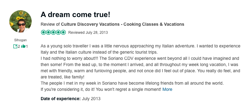 A trip advisor review of our cooking and wine vacations in Italy