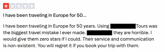 negative review of another major luxury tour operator