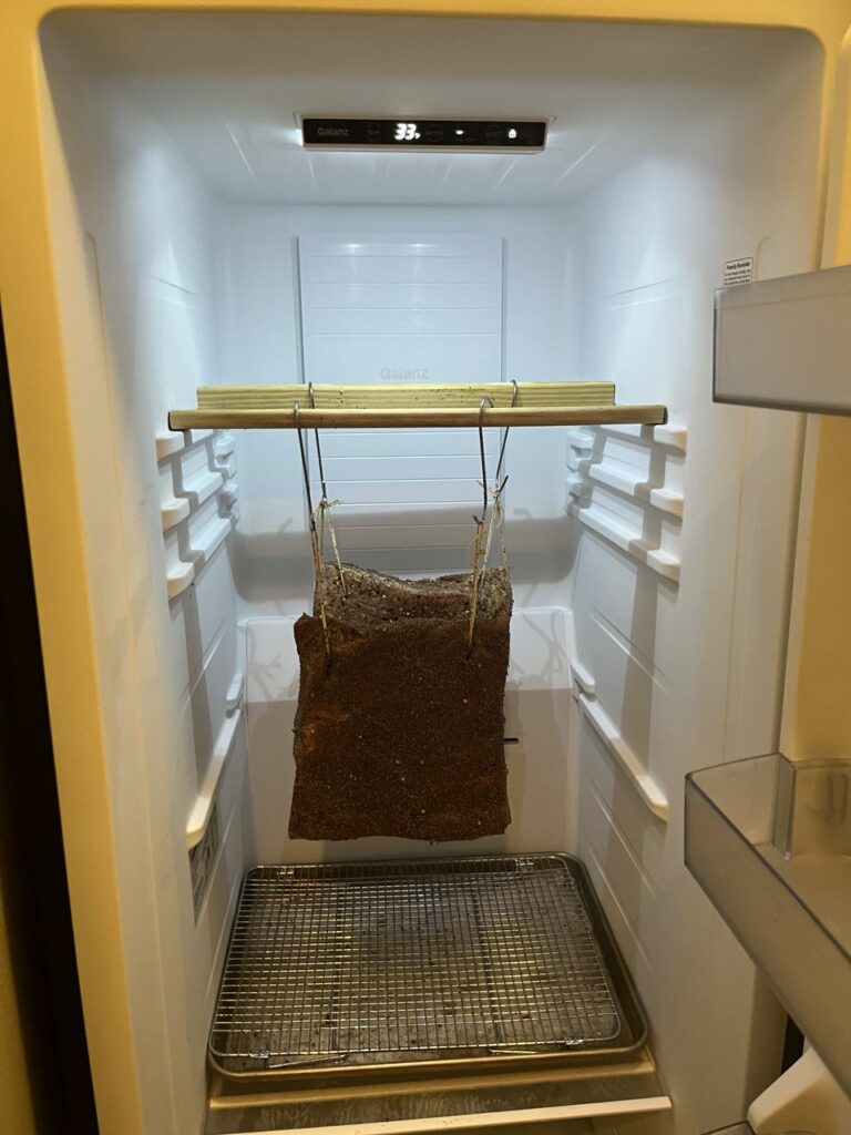 pancetta hangin on fridge